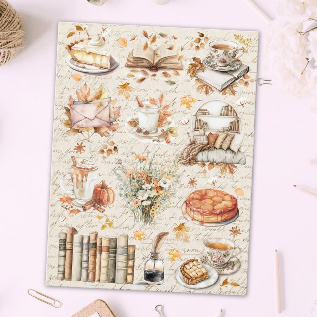 Essenzielle Vintage Herbstbibliothek Postkarte (In situ)