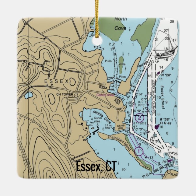 Essex CT Nautical Chart Keramikornament (Rückseite)