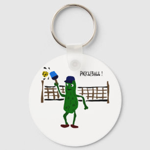 Essiggurke, die Pickleball Primitiv-Kunst spielt Schlüsselanhänger