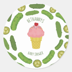 Essiggurken und rosa Eiscreme-Mädchen-Babyparty Runder Aufkleber