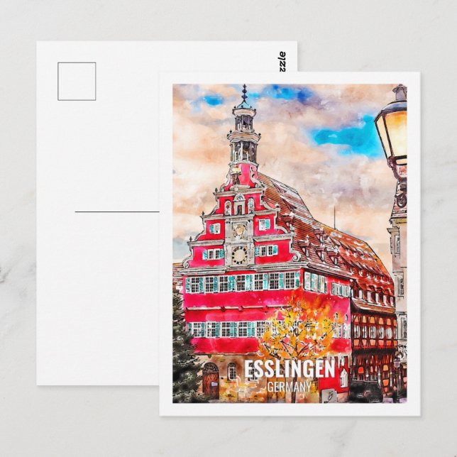 Esslingen Deutschland Reisemarkt Wasserfarbe Postkarte (Vorne/Hinten)
