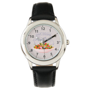 Eßt mehr Pflanzen frische Salat Motivation Schrift Armbanduhr