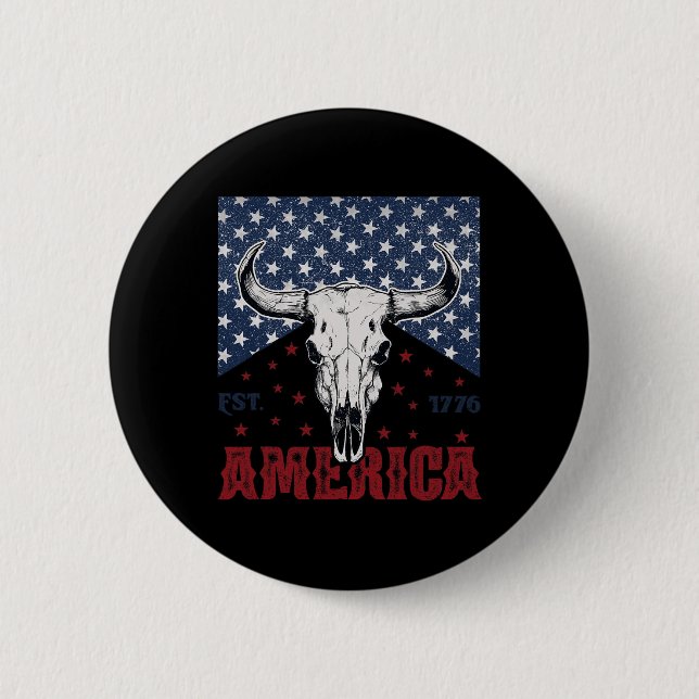 Est 1776 Kuhschädel am 4. Juli Button (Vorderseite)