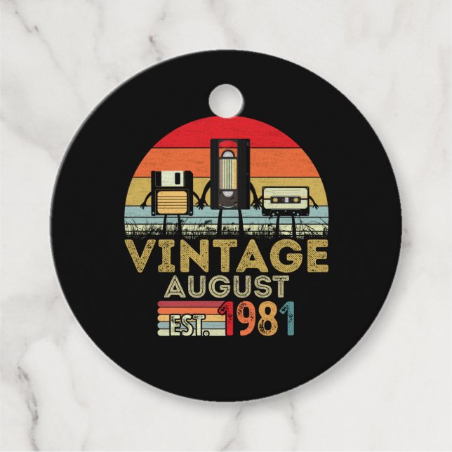 EST 1981 August Vintag 40. Geburtstag Geschenkanhänger (Vorderseite)