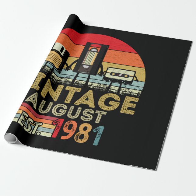 EST 1981 August Vintag 40. Geburtstag Geschenkpapier (Ungerollt)