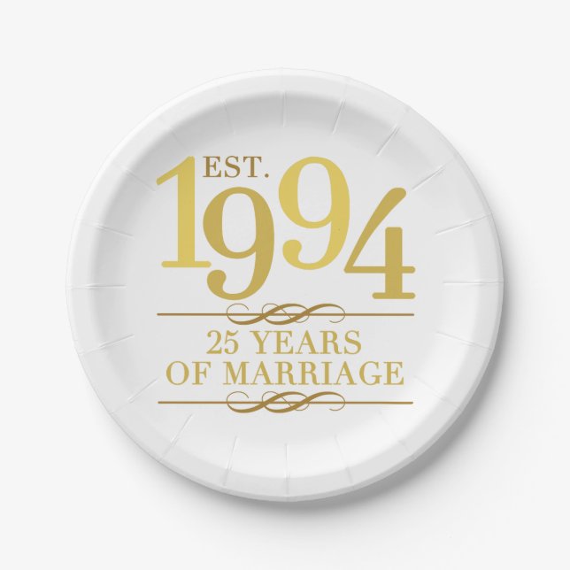 Est. 1994 25. Hochzeitstag Pappteller (Vorderseite)