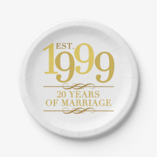 Est. 20. Hochzeitstag 1999 Pappteller