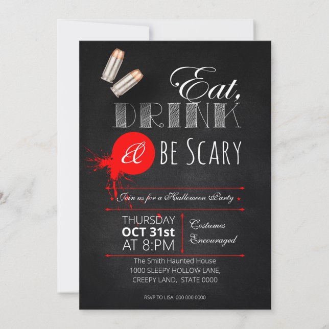 Est, boire & être effrayant halloween invitation à (Devant)