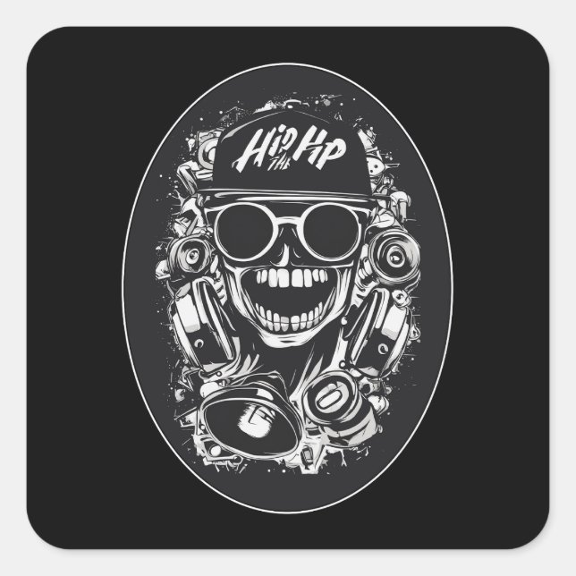 Estampa Hip Hop - Hip Hop Skull Vibes - Adesivo Quadratischer Aufkleber (Vorderseite)