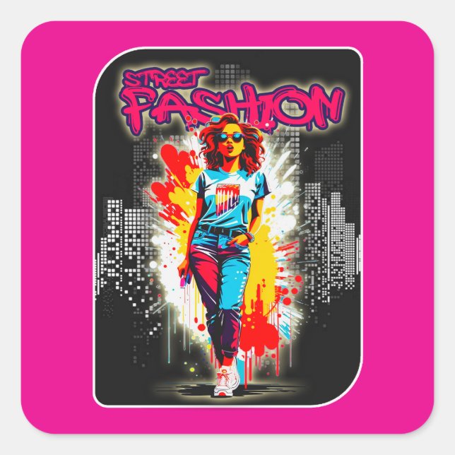 Estampa Moda - Street Fashion - Adesivo Quadratischer Aufkleber (Vorderseite)