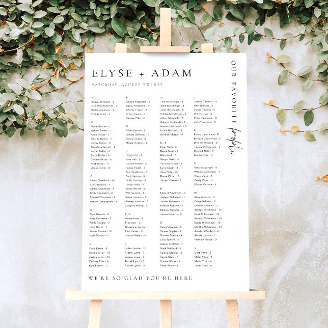 Estelle Modern Minimal Alphabetisches Sitzplakat Poster (Alphabetical Seating Chart Favourite People Estelle )