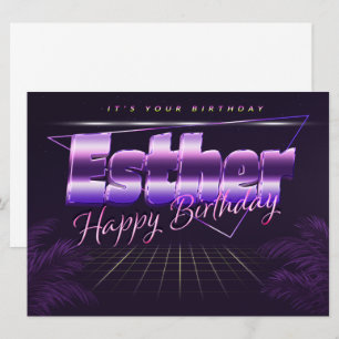 Esther prénom carte rétro lilas pour anniversaire