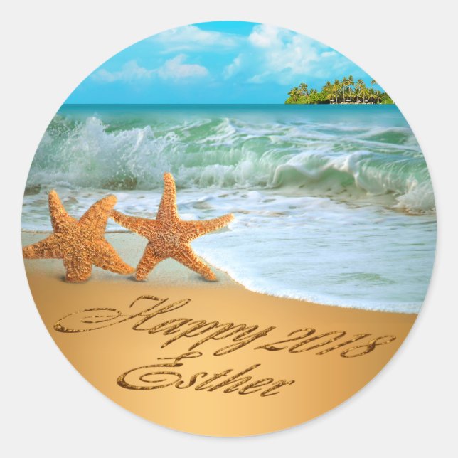 Esther Starfish Couple FRAGTE 4 NAMEN IN SAND Runder Aufkleber (Vorderseite)