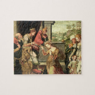 Esther vor König Ahasuerus mit Haman, das gesende