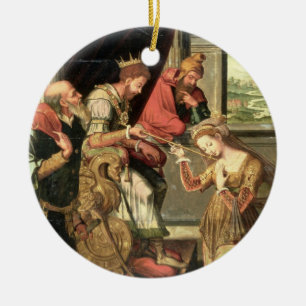 Esther vor König Ahasuerus mit Haman, das gesende Keramikornament