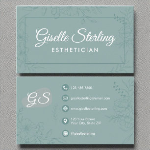 Esthetician Aquamarin Floral Line Art Modernes Dre Visitenkarte