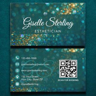 Esthetician Aquamarin Gold Glitzer QR Code Luxus Visitenkarte