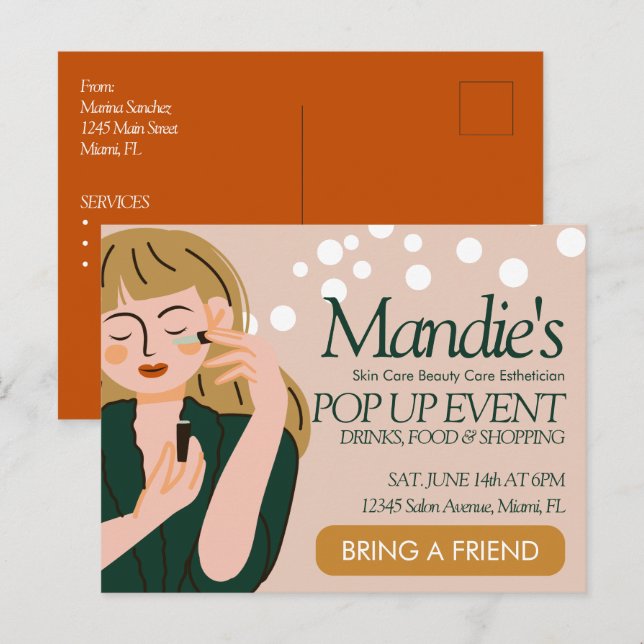 Esthetician Business Salon Pop Up Event Postkarte (Vorne/Hinten)