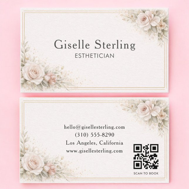Esthetician Floral Neutral QR Code Professional Visitenkarte (Von Creator hochgeladen)