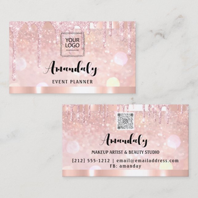 Esthetician Lash Nails Hair QR-Code Logo Rose Trop Visitenkarte (Vorne/Hinten)