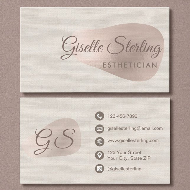 Esthetician Neutral Linen Abstract Beauty Visitenkarte (Von Creator hochgeladen)