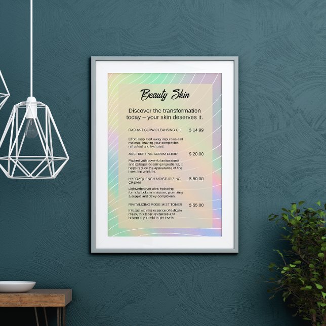 Esthetician Price List Nail Tech Trendy Hologram Poster (Esthetician Price List Nail Tech Trendy Hologram Poster)
