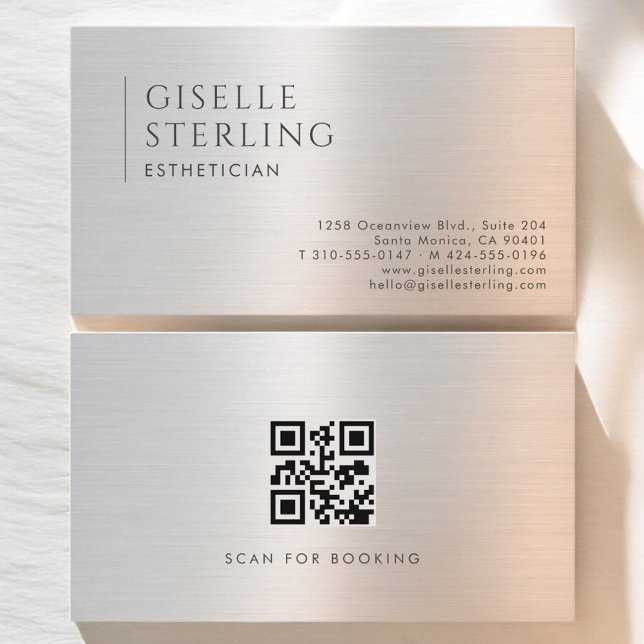 Esthetician QR Code Brushed Metal Visitenkarte (Von Creator hochgeladen)