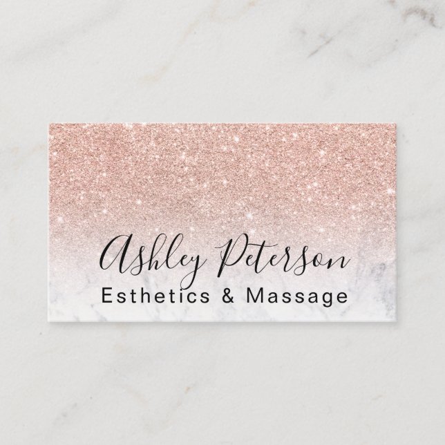 Esthetics Massage Skript Marmor Rose Gold Glitzer Visitenkarte (Vorderseite)