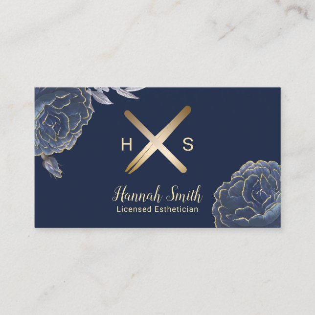 Esthetiker Gold Wax Stick & Tweezer Navy Floral Visitenkarte (Vorderseite)