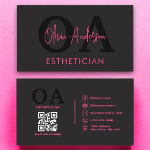 Esthetiker QR Code Hot Pink Black Social Media Visitenkarte