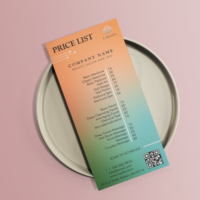 Esthétique Holographique Gradient Prix Menu (Esthetician Holographic Gradient Price List Menu)