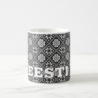 Estland Eesti Ethnic Schwarz-weiß Knittern Muster Kaffeetasse