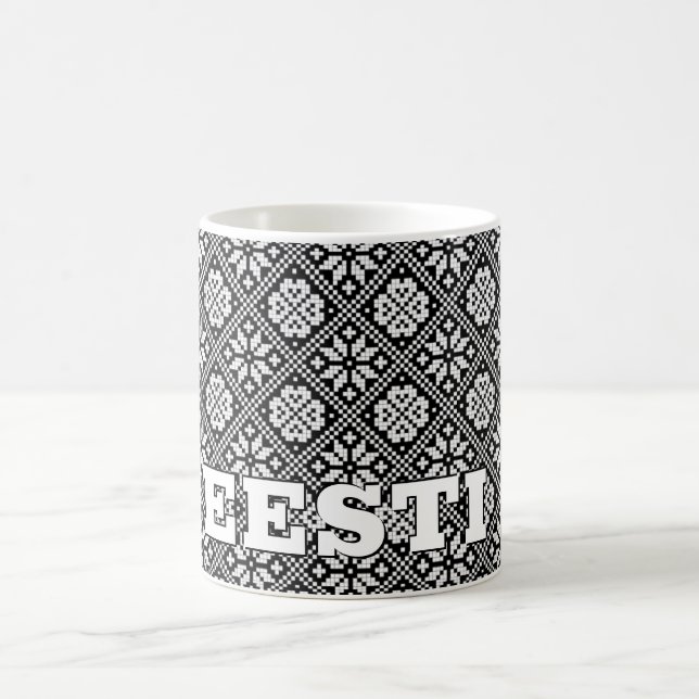 Estland Eesti Ethnic Schwarz-weiß Knittern Muster Kaffeetasse (Mittel)