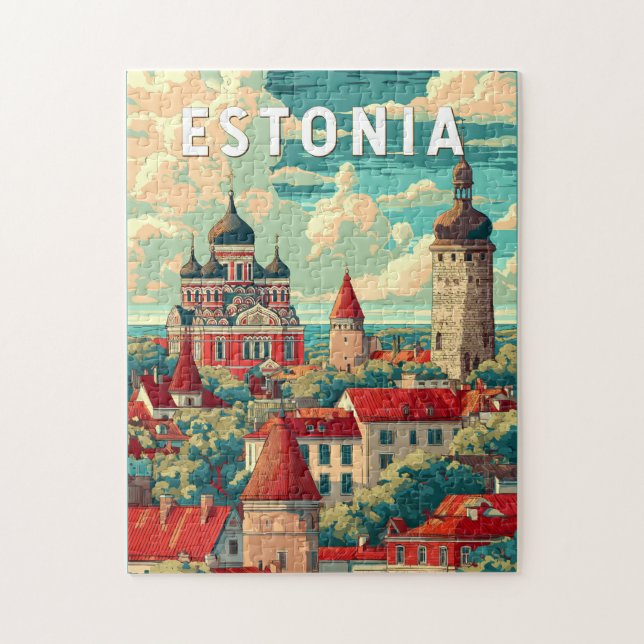 Estland Illustration Travel Art Vintag (Vertikal)