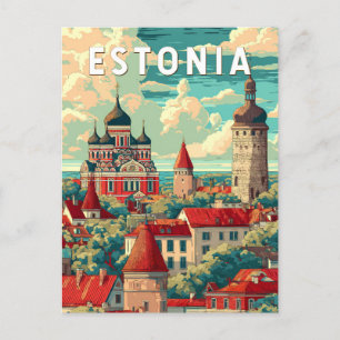 Estland Illustration Travel Art Vintag Postkarte