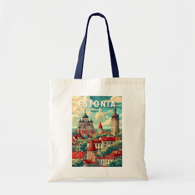 Estland Illustration Travel Art Vintag Tragetasche (Vorne)