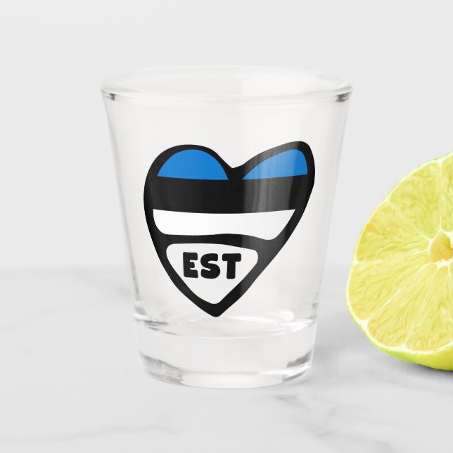 Estland Ländercode Flaggenherz, EST Schnapsglas (Vorderseite)
