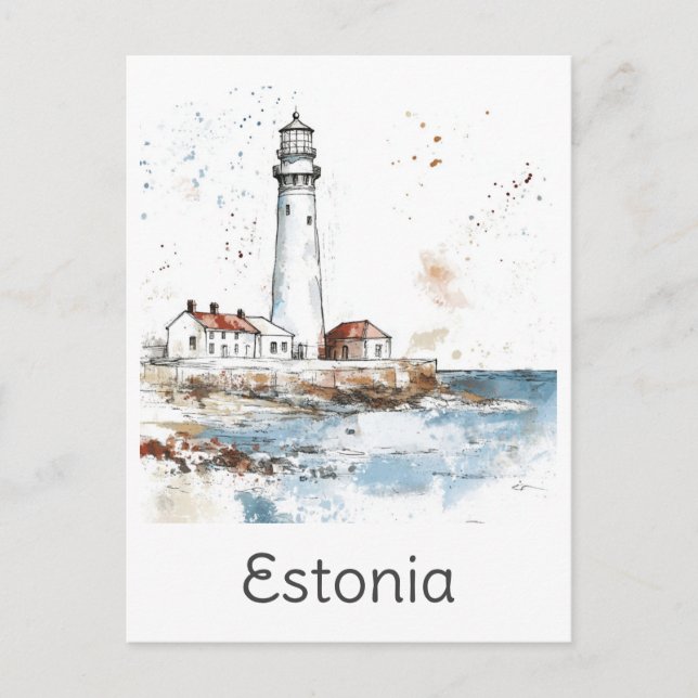 Estland Leuchtturm Coast Watercolor Baltic Travel Postkarte (Vorderseite)