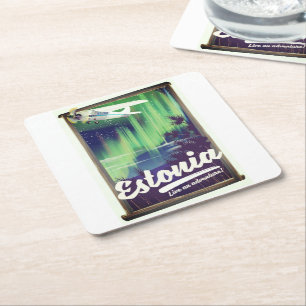 Estland Northern Lights Abenteuerposter. Rechteckiger Pappuntersetzer
