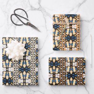 Estnisch blaue und gelbe Blumenkunst Geschenkpapier Set