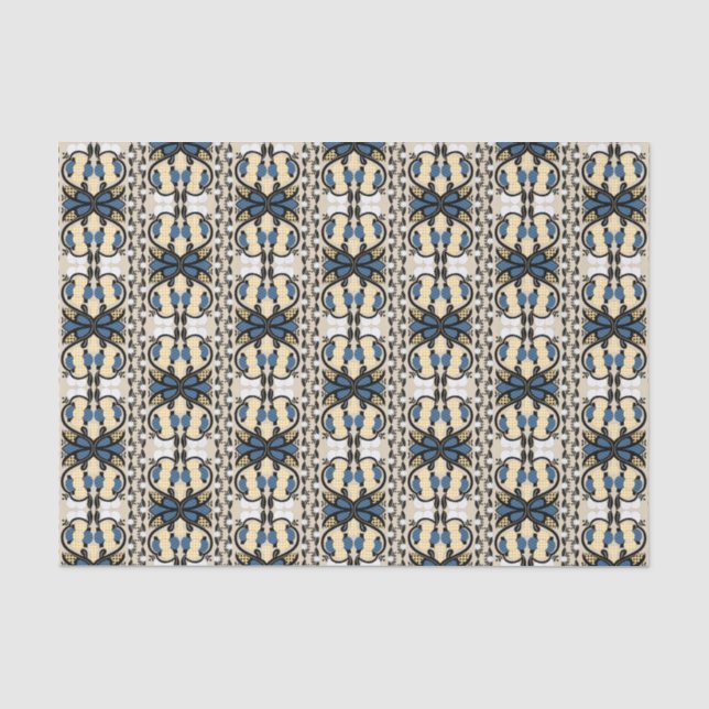 Estnisch blaue und gelbe Blumenkunst Seidenpapier (Vorderseite)