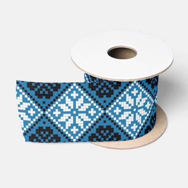 Estnisch Blue Black and White Mitten Muster Satinband (Spule)