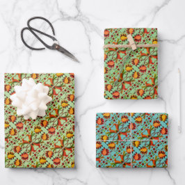 Estnisch erdig Vintage Volkskunst Blumendesign Geschenkpapier Set