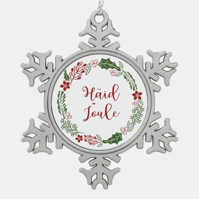 Estnisch MerChristmas Wreath, Häid jõule Schneeflocken Zinn-Ornament (Vorderseite)