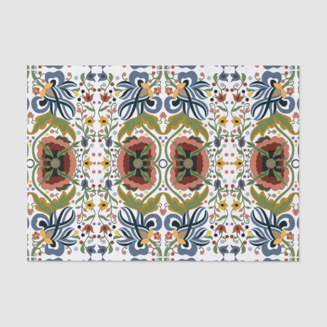 Estnische Volkskunst-Multicolor-Blumenmuster Seidenpapier (Vorderseite)