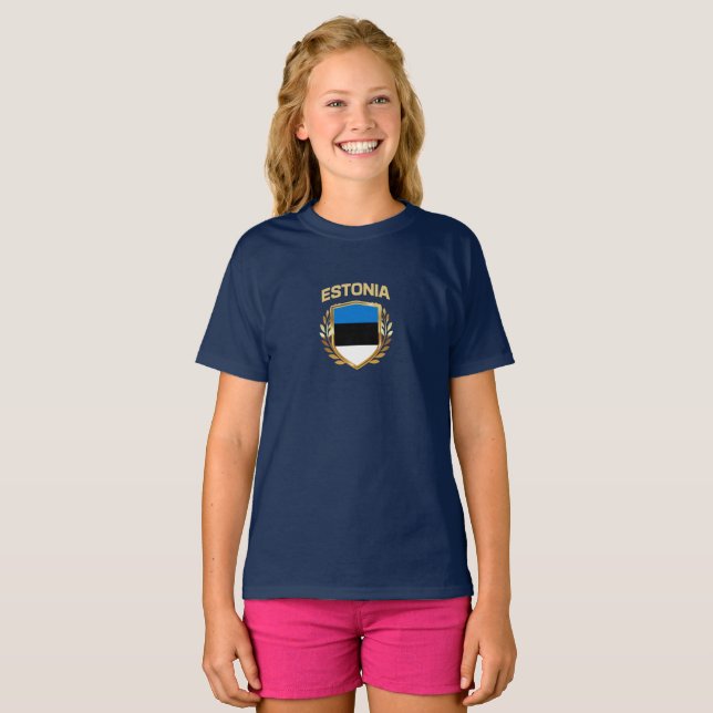 Estnischer Flaggenschild-T - Shirt (Vorne ganz)