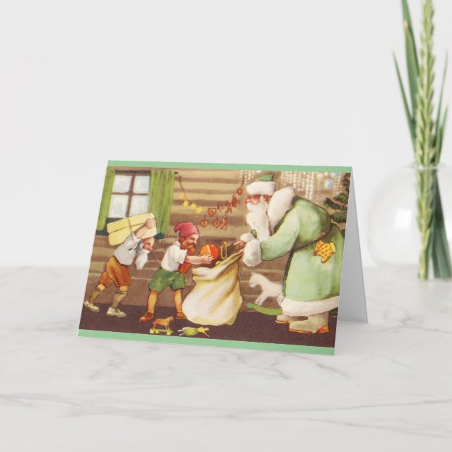 Estnischer Weihnachtsmann + Elf-Weihnachtskarte Feiertagskarte (Vorderseite)
