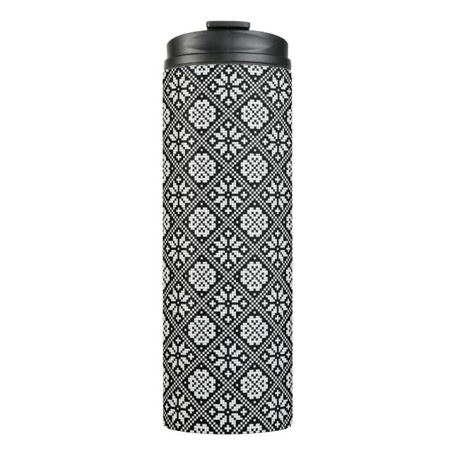 Estnisches Schwarz-Weiß-Knetmuster Thermosbecher (Vorderseite)