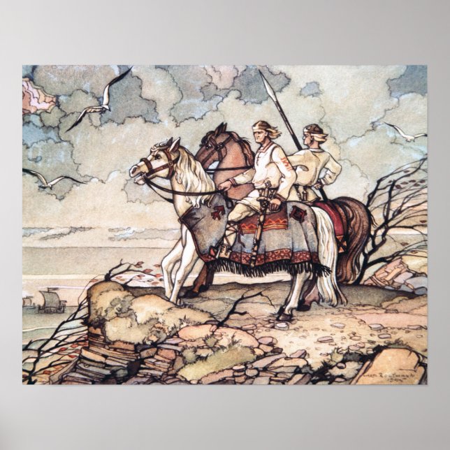 Estnisches Wikeln auf dem Pferd, Aquarell Poster (Vorne)