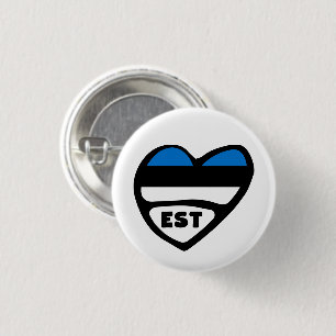 Estonia Country Code Flag Heart Pin Badge EST Button